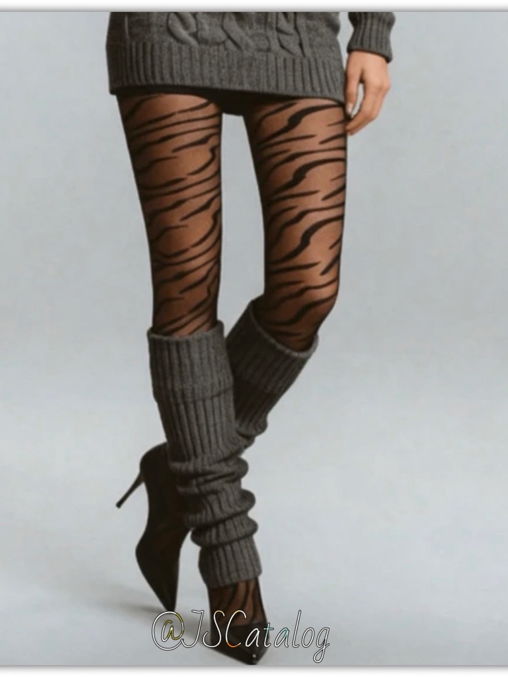 JSCatalog Sheer Tiger-Stripe Tights in Black and Brown